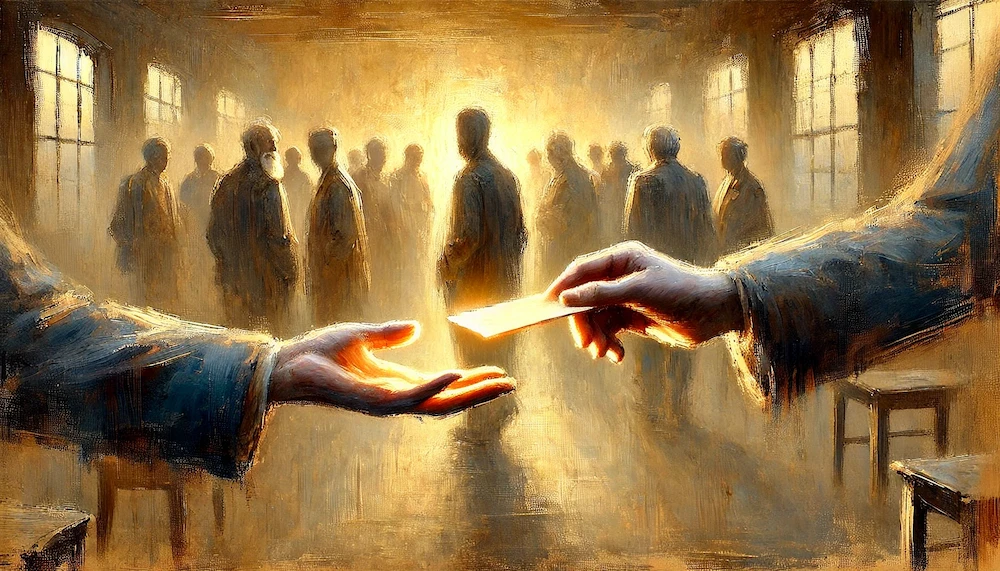 名詞のようなカードを手渡すようなイメージ画像