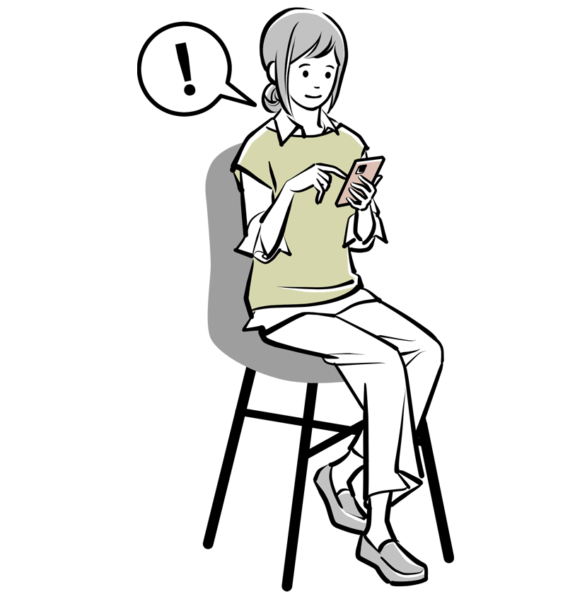 イスに座ってスマホを操作する女性のイラスト